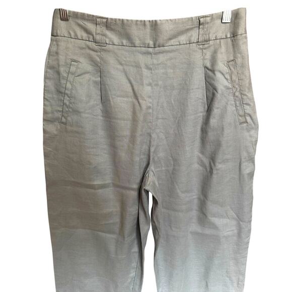 Anthropologie ett twa Nias Cuffed Pants Linen High Rise Tapered Crop Blue Size 8 - Picture 3 of 12